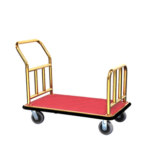 Конструкция из нержавеющей стали для отеля, 6 'твердые колеса, золотая хромированная отделка, красная ковровая дорожка, багажная тележка
